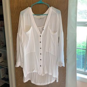 White oversize button up top